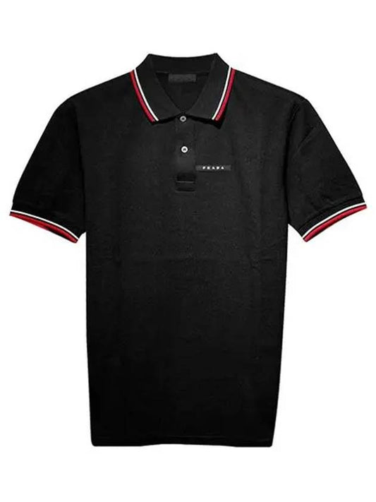 Men's Logo Patch Short Sleeve PK Shirt Black - PRADA - 2