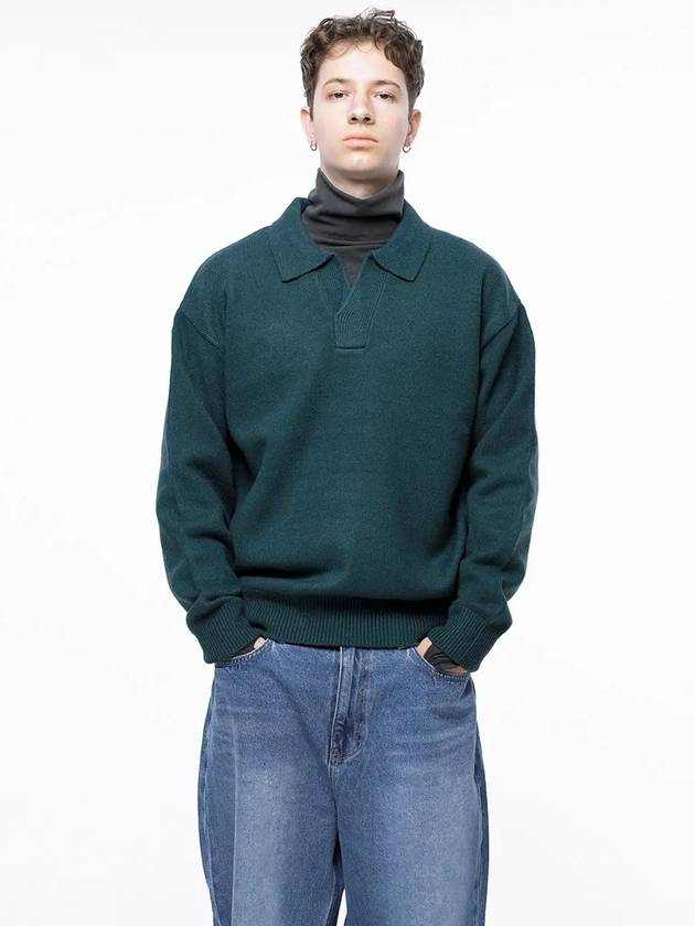 Men s M243TP08GN Dense Modal Open Collar Knit Green - CHANCE'S NOI - BALAAN 1