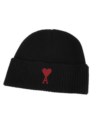 Heart Logo Wool Beanie Black - AMI - BALAAN 1