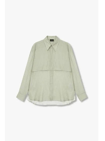 Men s Striped Pattern Flap Shirt Light Green - EMPORIO ARMANI - BALAAN 1