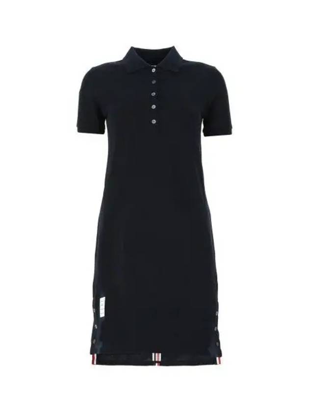 Classic Cotton Pique Center Back Stripe A-Line Short Sleeve Polo Short Dress Navy - THOM BROWNE - BALAAN 2