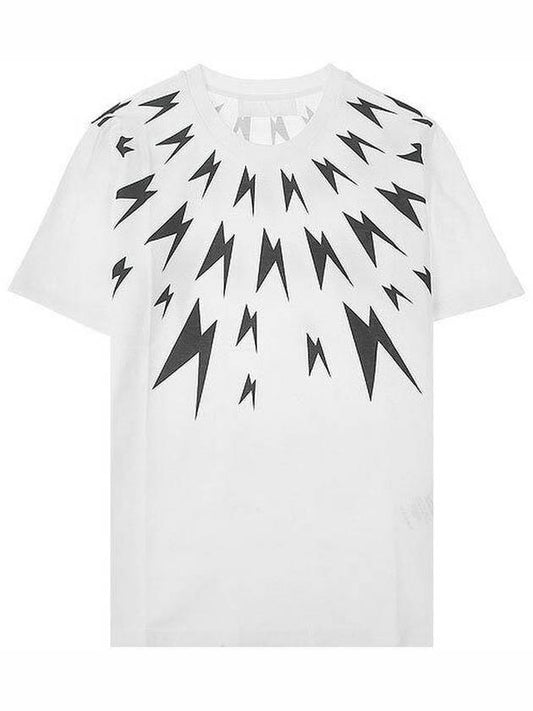 Lightning Print Oversized Fit Short Sleeve T-Shirt White - NEIL BARRETT - BALAAN 1