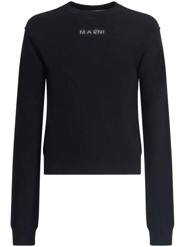 Embroidered Logo Round Neck Knit Top Black - MARNI - BALAAN 1