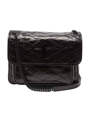 Nikki Baby Crinkled Leather Chain Shoulder Bag Black - SAINT LAURENT - BALAAN 1