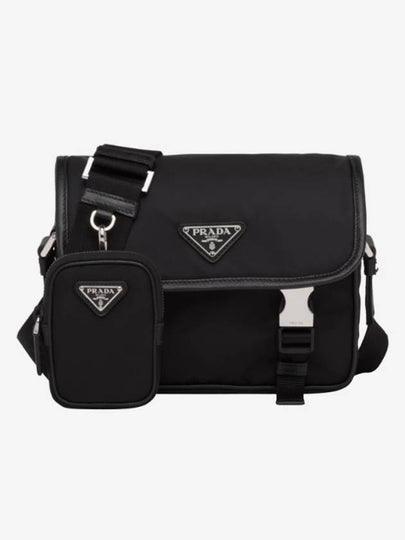 Triangle Logo Re-Nylon Saffiano Leather Cross Bag Black - PRADA - BALAAN 2