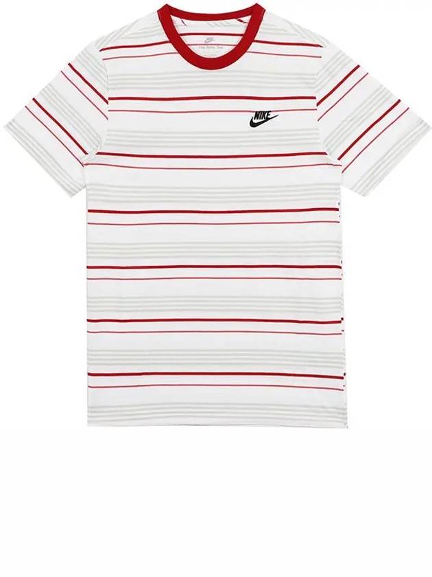 NSW Club Stripe Short Sleeve T Shirt White - NIKE - BALAAN 3