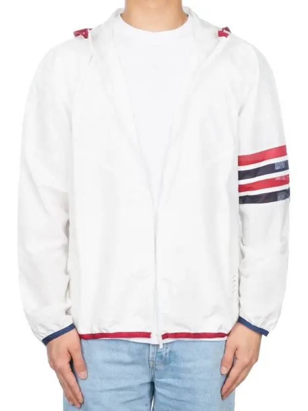 Military Ripstop Mesh 4-Bar Packable Hooded Jacket White - THOM BROWNE - BALAAN 3