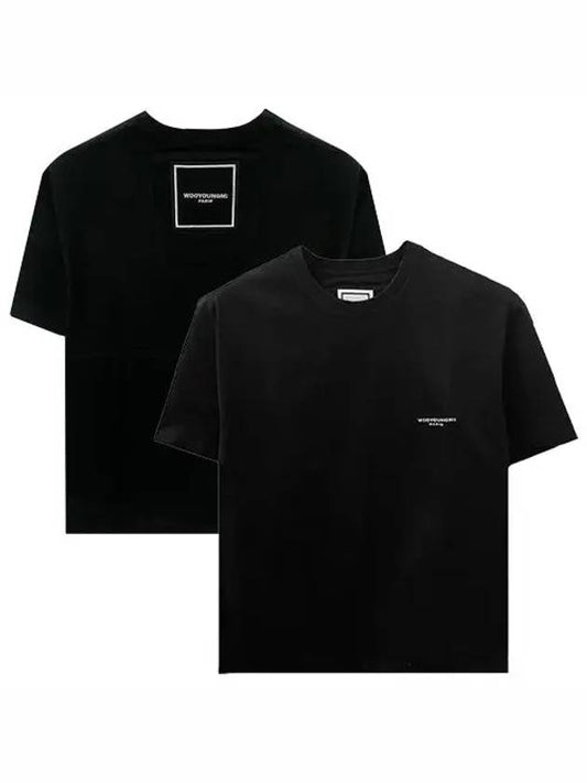 Back Logo Square Label Cotton Short Sleeve T-Shirt Black - WOOYOUNGMI - BALAAN 2