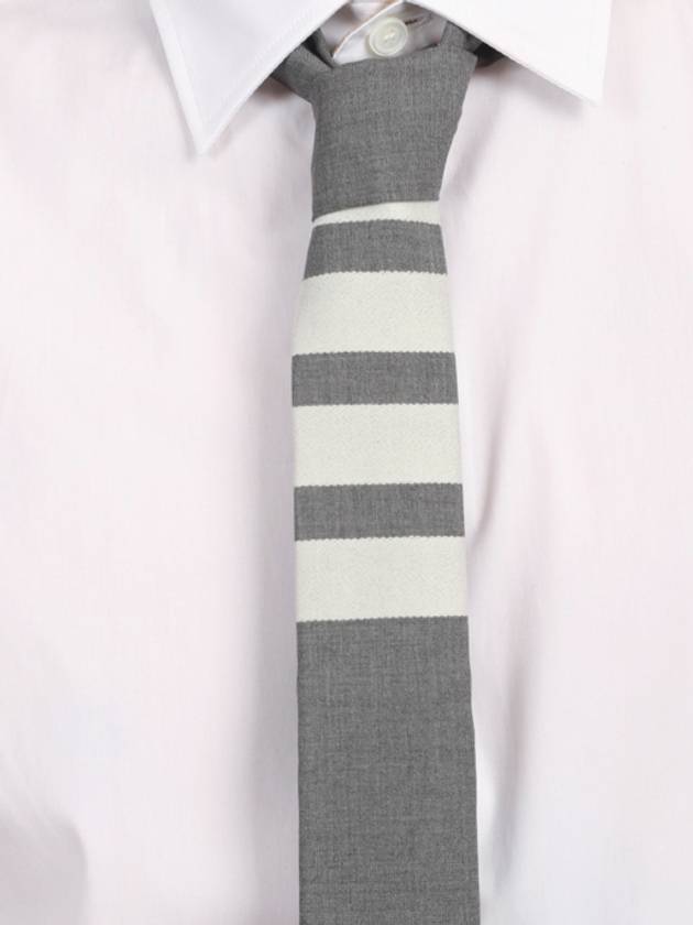 4-Bar Plain Wool Tie Grey - THOM BROWNE - BALAAN 4