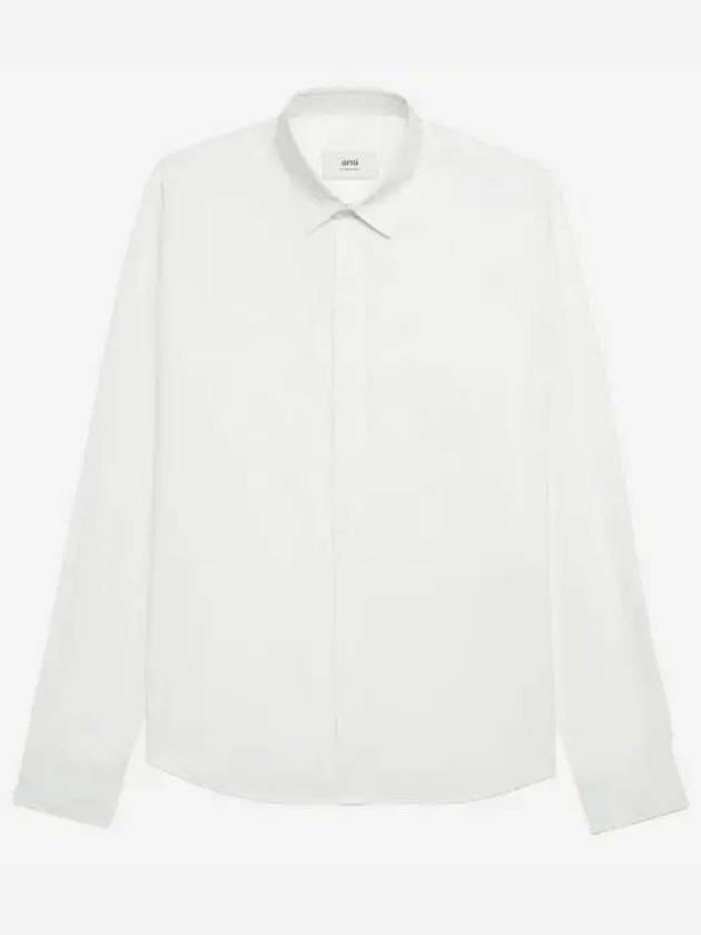 Heart Logo Tonal Cotton Poplin Long Sleeve Shirt White - AMI - BALAAN 2