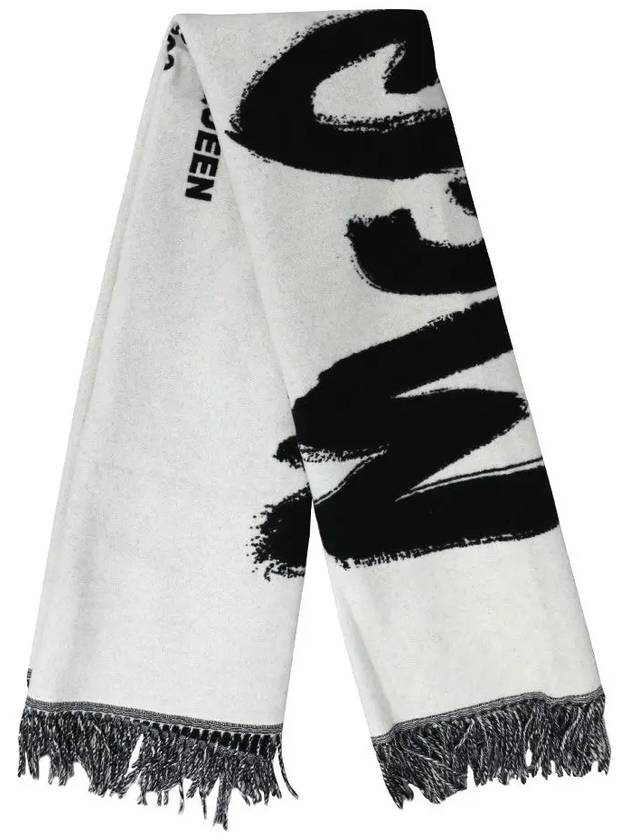 Logo Wool Shawl Muffler Gray - ALEXANDER MCQUEEN - BALAAN.