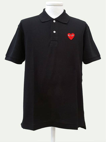 Comme des Gar ons Men s Red Heart Waffen PK Polo Short Sleeve T Shirt Black AZ T006 051 1 P1T006 - COMME DES GARCONS PLAY - BALAAN 1