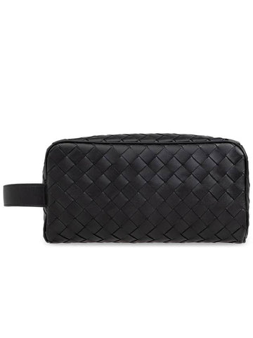 Bottega Veneta Toiletry Bag Intrecciato, Men's, Black - BOTTEGA VENETA - BALAAN 1