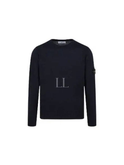 Logo Patch Round Neck Knit Top Navy - STONE ISLAND - BALAAN 2