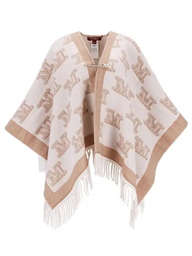 Fringe Logo Wool Cape Beige - MAX MARA - BALAAN 4