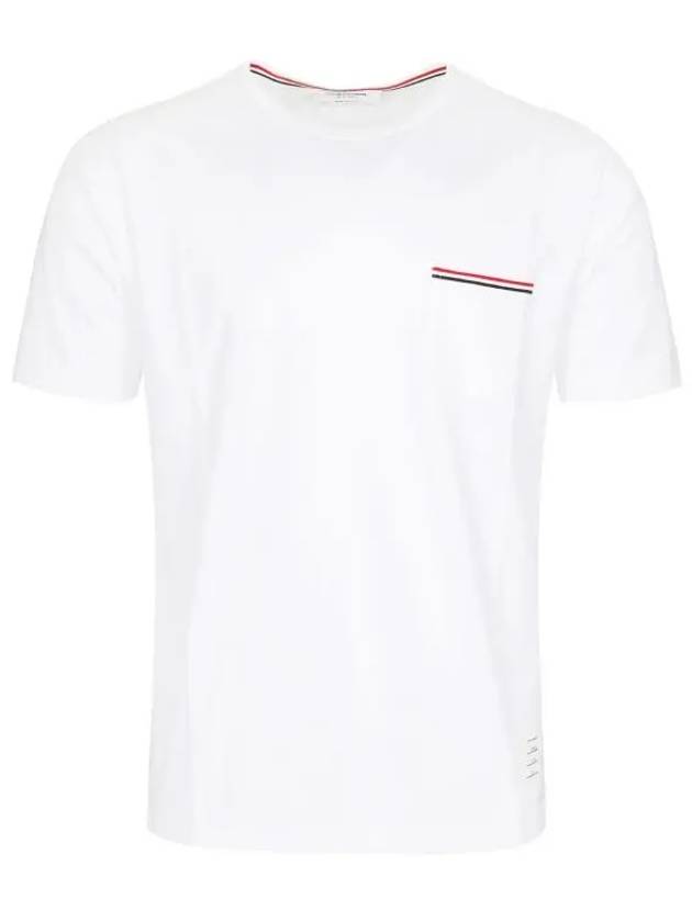 Men's Medium Weight Jersey Tipped Pocket Crewneck Short Sleeve T-Shirt White - THOM BROWNE - BALAAN 2