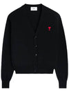 Red Heart Logo Merino Wool Cardigan Black - AMI - BALAAN 3