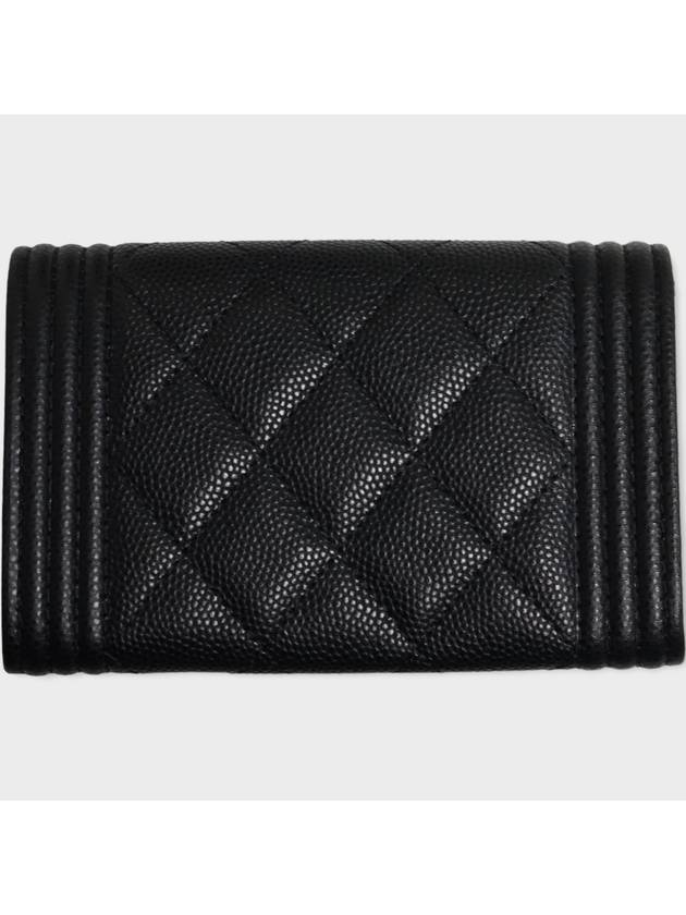 Boy Flap Card Holder Grained Calfskin Ruthenium Black - CHANEL - BALAAN.