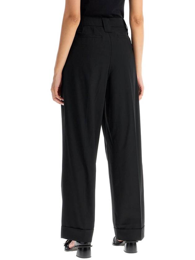 Drapey Melange Pleat Trousers Straight Pants Black - GANNI - BALAAN 3