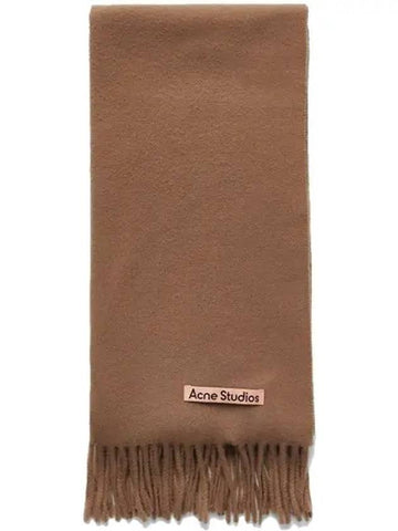 Pink logo fringe wool narrow muffler camel brown CA0086 59C - ACNE STUDIOS - BALAAN 1