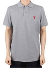 Men's Heart Logo Polo Shirt Heather Grey - AMI - BALAAN 2