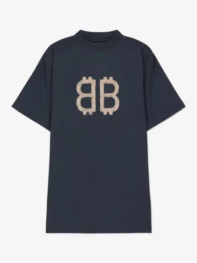 Logo Print Short Sleeve T-Shirt Blue - BALENCIAGA - BALAAN 2