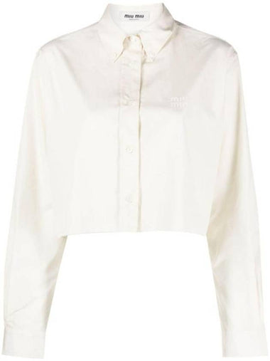 Poplin Crop Cotton Shirt Ivory - MIU MIU - BALAAN 1