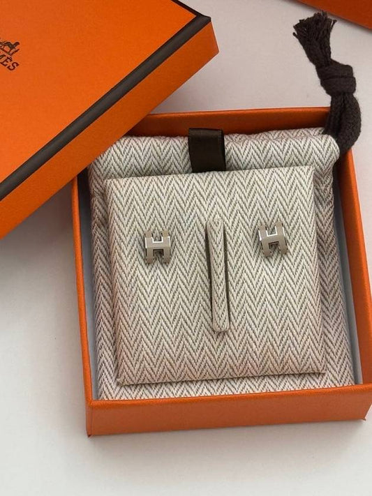 Hermes Mini Pop-Ache H Palladium Earrings Marron Glace - HERMES - BALAAN 2
