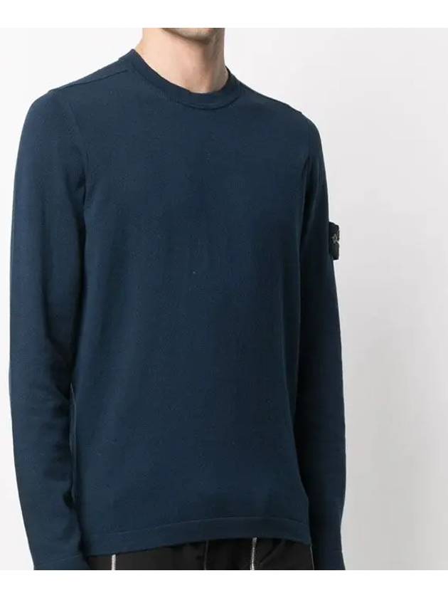 Men's Wappen Patch Crew Neck Cotton Knit Top Navy - STONE ISLAND - BALAAN 5