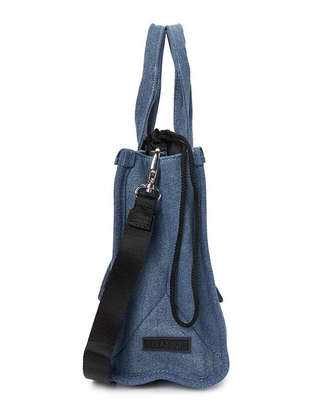 Recycle Tech Small Denim Tote Bag Blue - GANNI - BALAAN 3