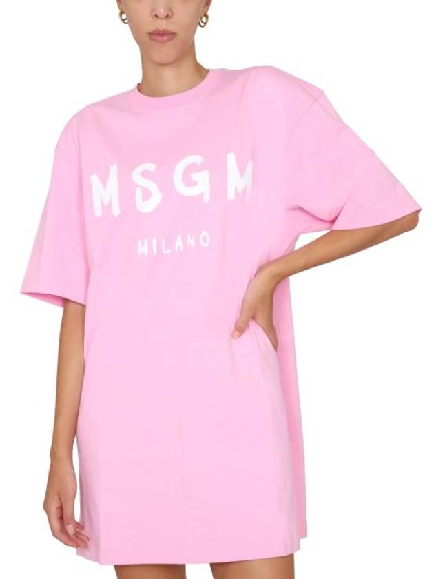 Milano Brushed Logo Short Sleeve Short Dress Pink - MSGM - BALAAN 5