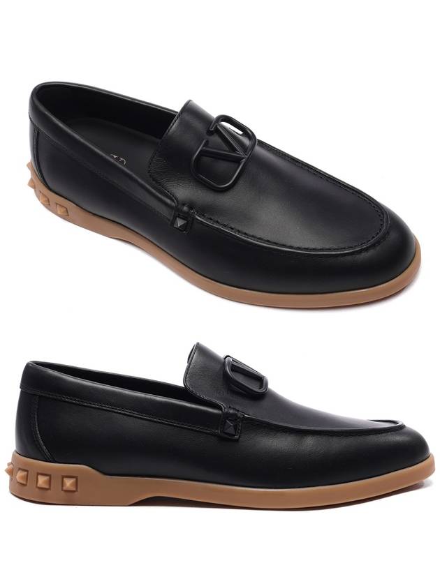 V Logo Leather Loafers Black - VALENTINO - BALAAN 3