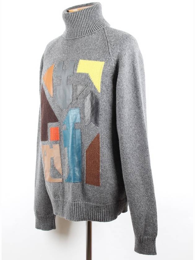 Multicolor Leather Patch Cashmere Turtleneck Knit XL - HERMES - BALAAN 2