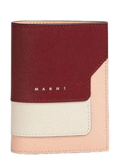 Saffiano Leather Color Block Half Wallet Red - MARNI - BALAAN 2