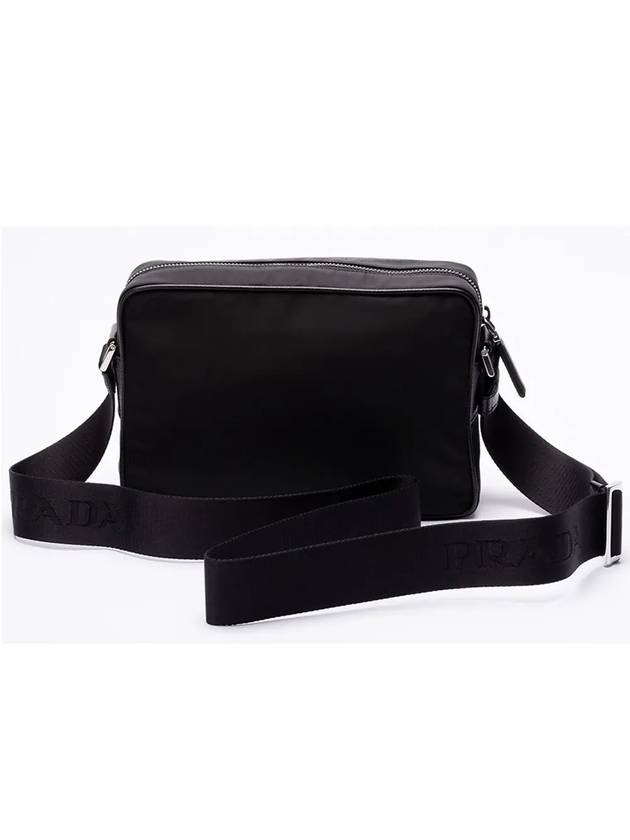 Re-Nylon Saffiano Leather Triangle Logo Cross Bag Black - PRADA - BALAAN 3