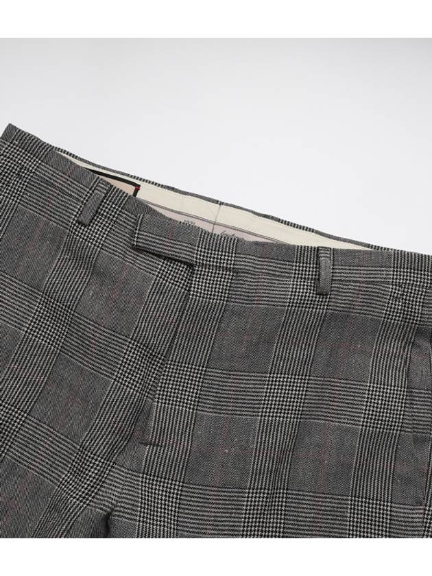 Prince Of Wales Wool Linen Straight Pants Grey - GUCCI - BALAAN 4