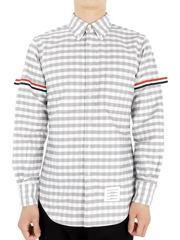 Men's Check Oxford Long Sleeve Shirt Grey - THOM BROWNE - BALAAN 2