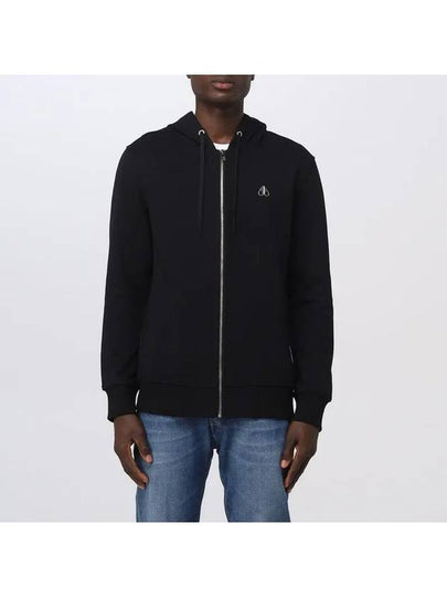 Dundas Logo Patch Cotton Zip Up Hoodie Black - MOOSE KNUCKLES - BALAAN 2