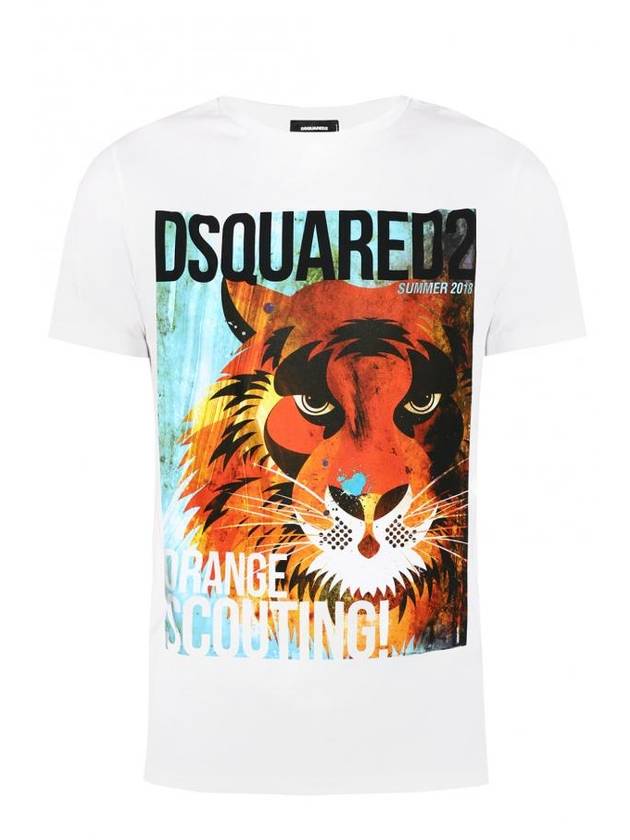 Tiger Print Cotton Short Sleeve T-Shirt White - DSQUARED2 - BALAAN 1