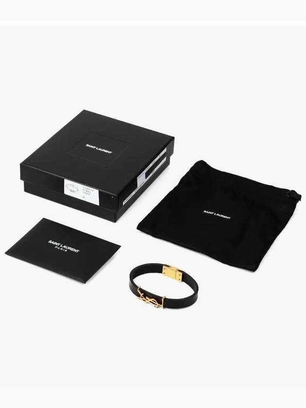 Monogram Logo Leather Bracelet Black - SAINT LAURENT - BALAAN 4