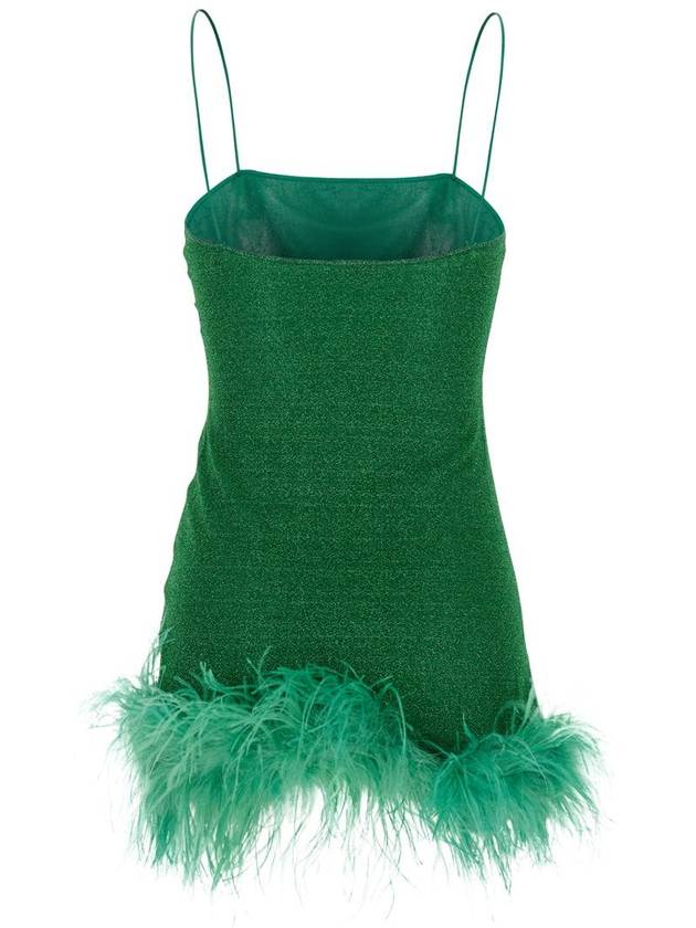 'Lumiere Plumage' Green Sleeveless Slip Dress With Tonal Feathered Hem In Tech Fabric Stretch Woman - OSEREE - BALAAN 2