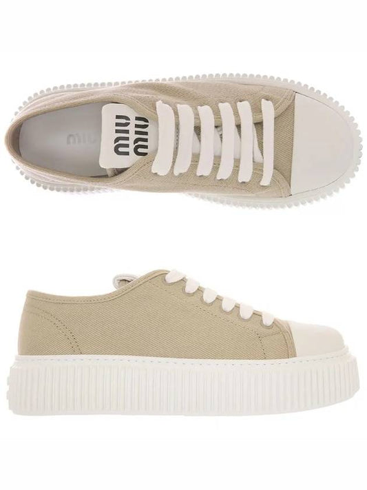 Denim Low Top Sneakers Colonial Beige - MIU MIU - BALAAN 2