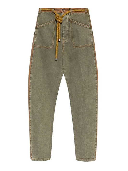 Louise Woven Belted Denim Pants Khaki - ETRO - BALAAN 1