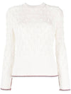 Pointelle Tipping Crew Neck Pullover Knit Top White - THOM BROWNE - BALAAN 1