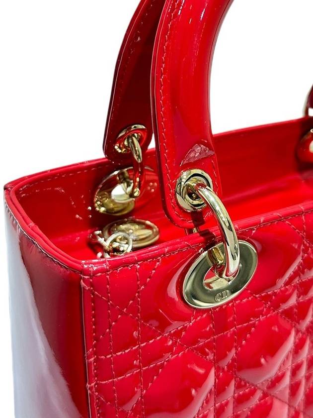 VRB44550 Red Patent Cannage Lady Medium Tote Bag Strap - DIOR - BALAAN 5