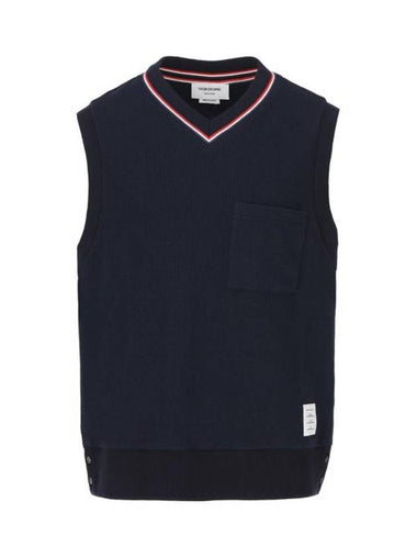 Logo Patch Ribbed Vest Navy - THOM BROWNE - BALAAN 1