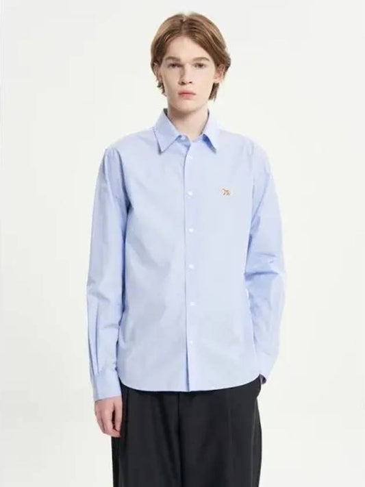 Men s Classic Shirt Blouse Southern Fox Patch Cotton Poplin Light Blue Domestic Product - MAISON KITSUNE - BALAAN 1