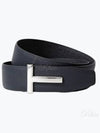 Sliver Soft Grain Leather T Icon Belt Dark Navy Black - TOM FORD - BALAAN 2