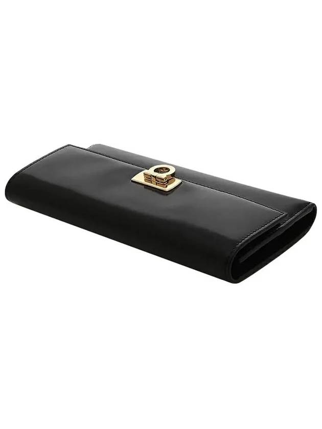 Gancini Flip Lock Leather Long Wallet Black - SALVATORE FERRAGAMO - BALAAN 4