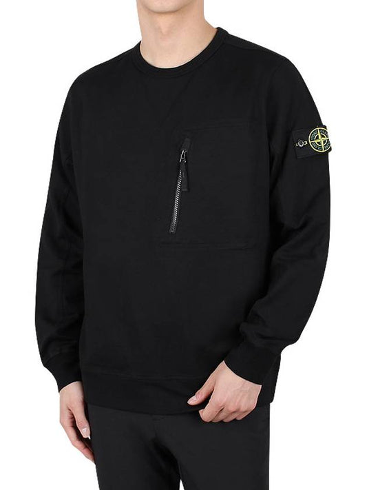 Cotton Zip Pocket Detail Crewneck Sweatshirt Black - STONE ISLAND - BALAAN 2